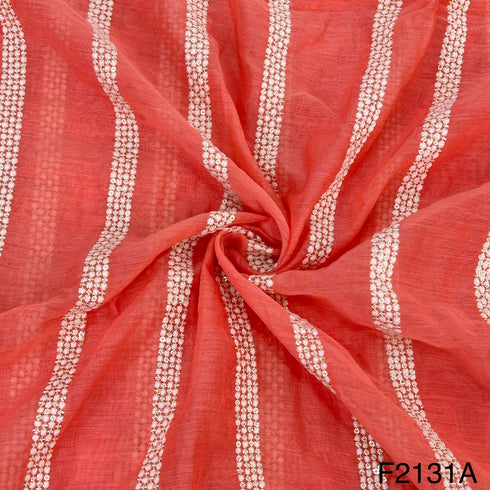 Thread Sequins Embroidered Chanderi Fabric-F2131